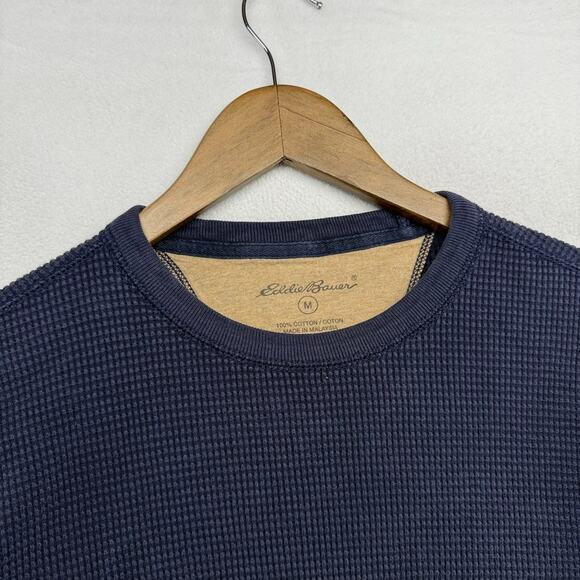 Vintage Eddie Bauer Thermal Shirt Men's Medium Blue Navy Waffle Grunge y2k Faded - Picture 3 of 8